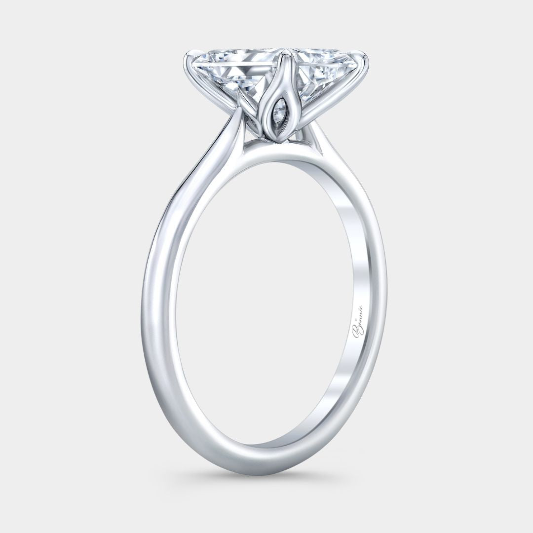 Radiant Diamond Tulip Low Tapered Cathedral Solitaire Platinum Engagement Ring