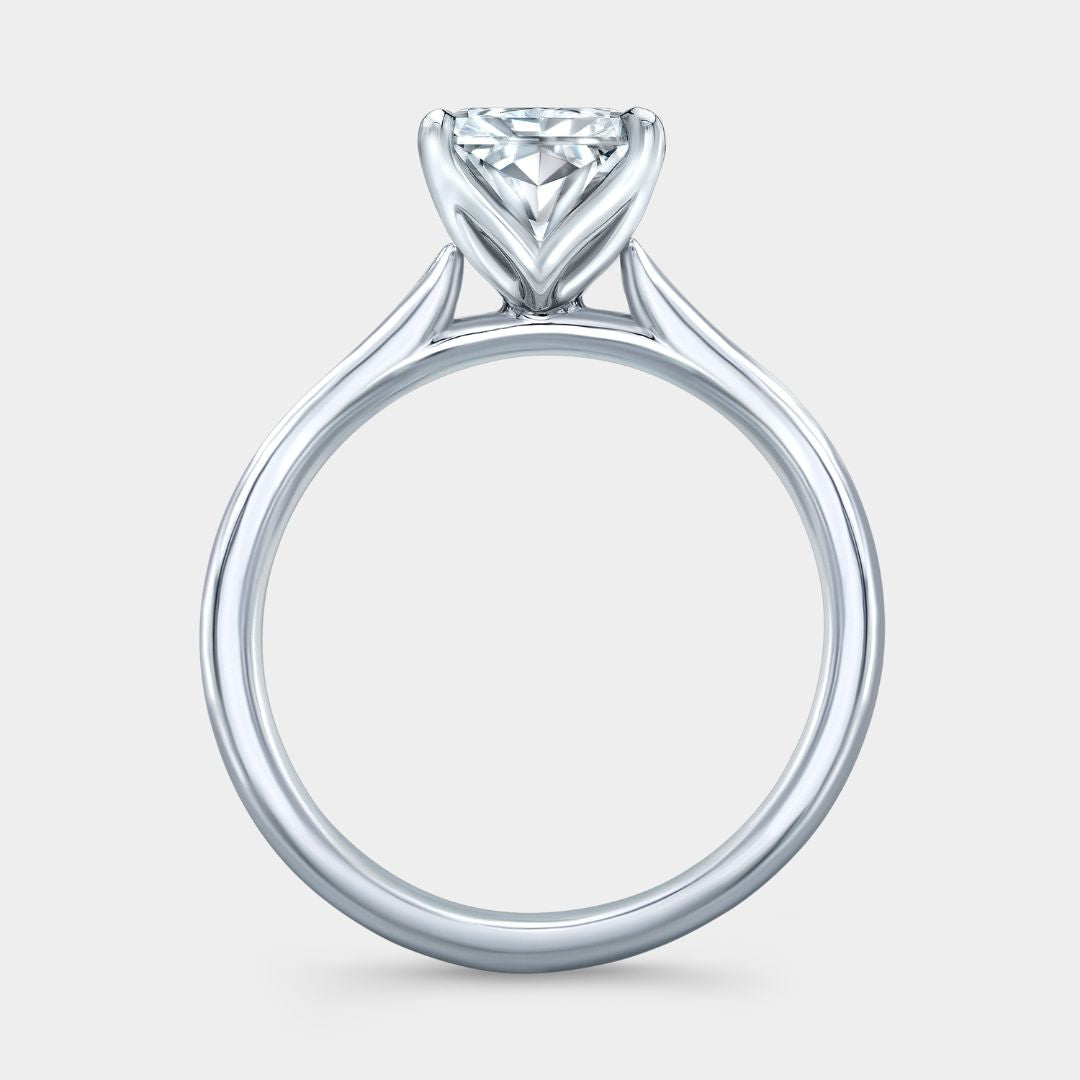 Radiant Diamond Tulip Low Tapered Cathedral Solitaire Platinum Engagement Ring