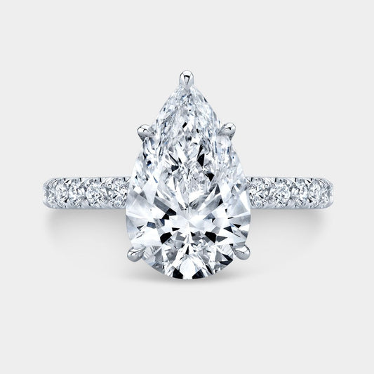 Pear Diamond Hidden Halo U Pave Platinum Engagement Ring