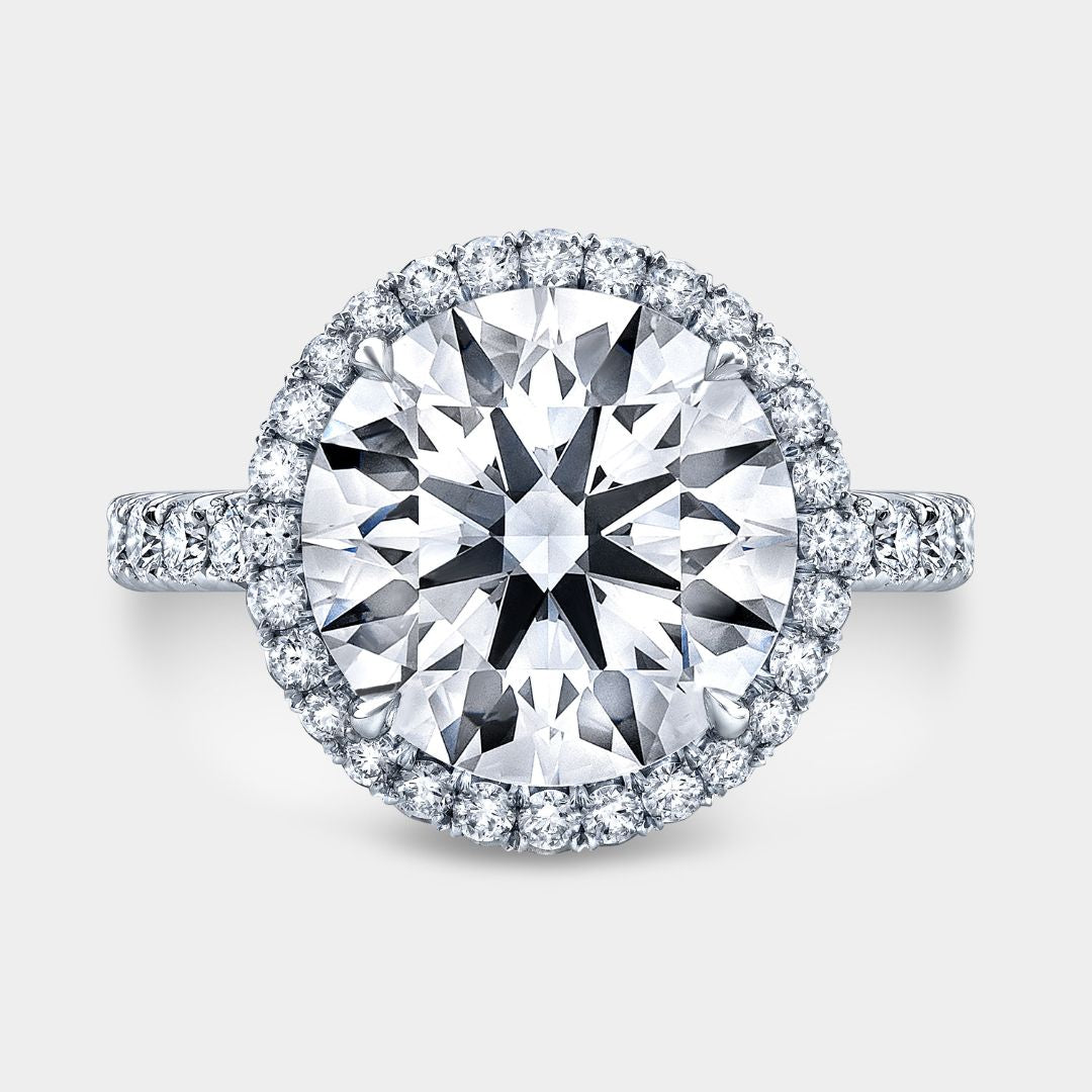 Round Diamond Seamless Halo Cathedral French Pave Platinum Engagement Ring