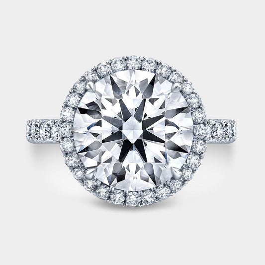 Round Diamond Seamless Halo Cathedral French Pave Platinum Engagement Ring