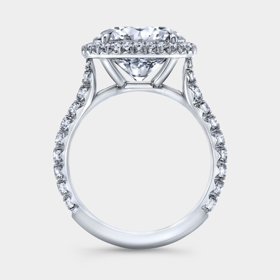 Round Diamond Seamless Halo Cathedral French Pave Platinum Engagement Ring