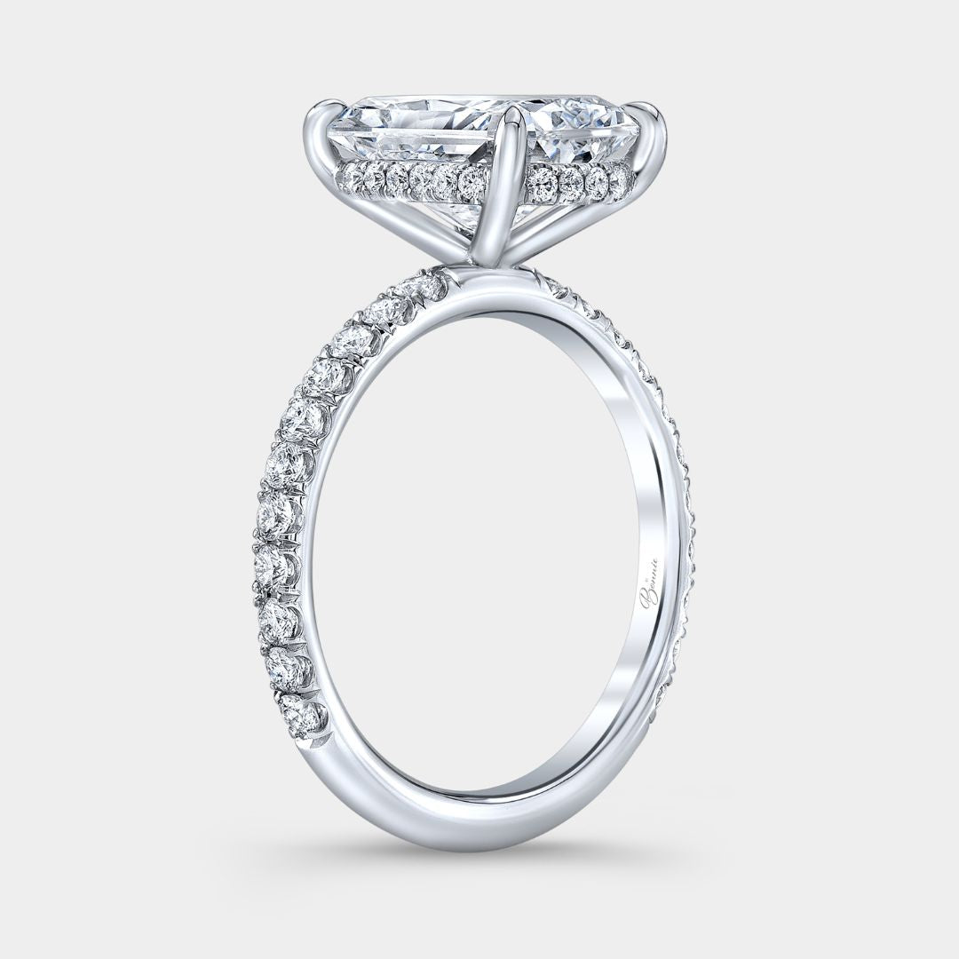 Radiant Diamond Extra Low Profile U Pave Platinum Engagement Ring