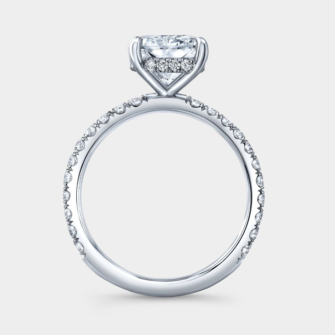 Radiant Diamond Extra Low Profile U Pave Platinum Engagement Ring