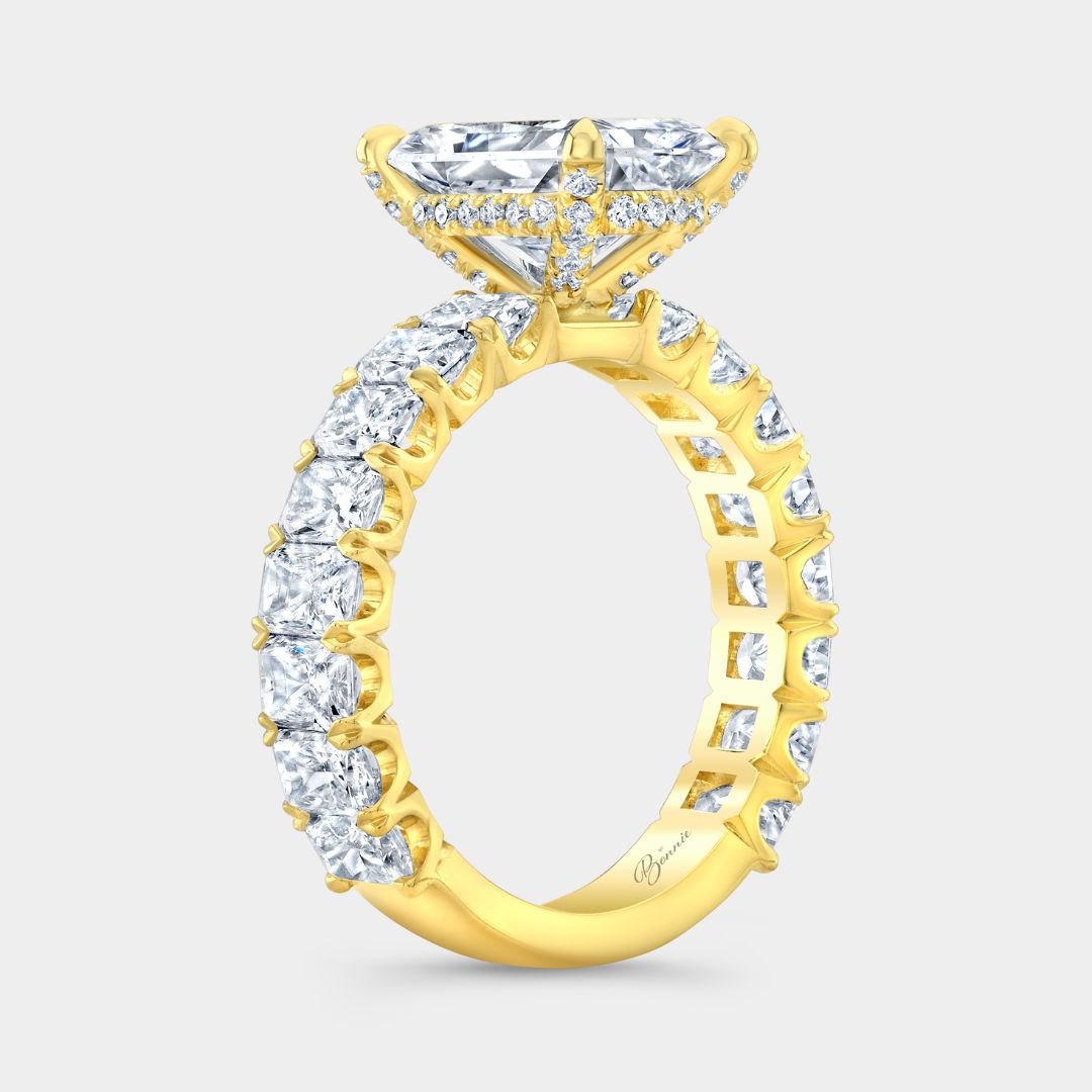 Radiant Diamond With Full Diamond Basket Yellow Gold Engagement Ring