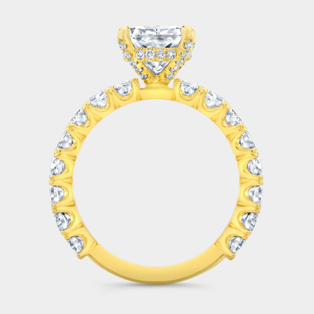 Radiant Diamond With Full Diamond Basket Yellow Gold Engagement Ring