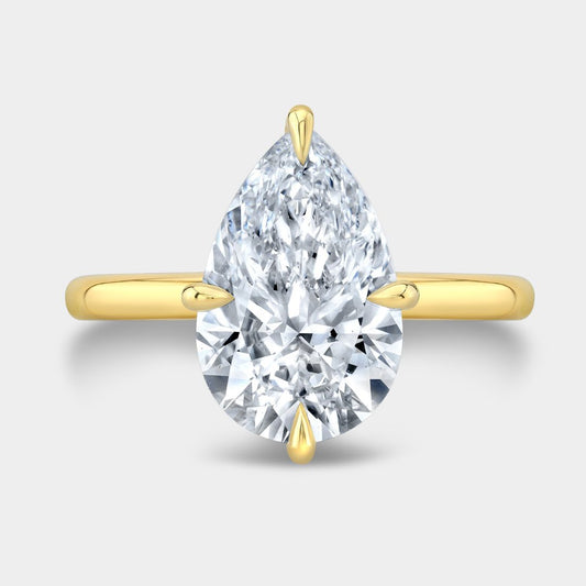 Pear Diamond Hidden Halo Solitaire North South Prong Yellow Gold Engagement Ring