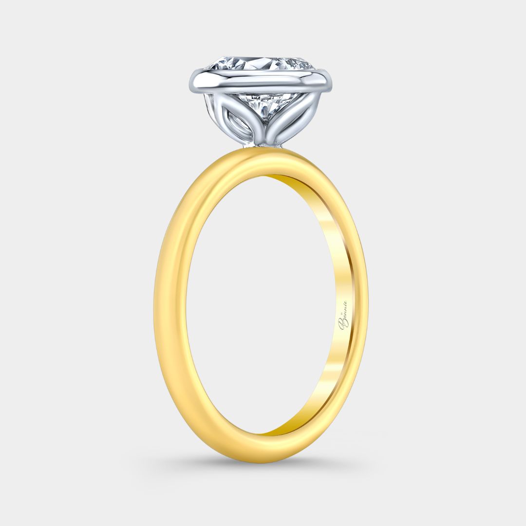 Round Diamond Bezel Set Tulip Solitaire Yellow Gold And Platinum Engagement Ring