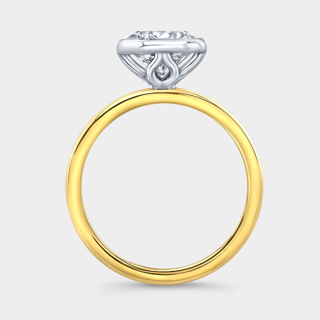 Round Diamond Bezel Set Tulip Solitaire Yellow Gold And Platinum Engagement Ring
