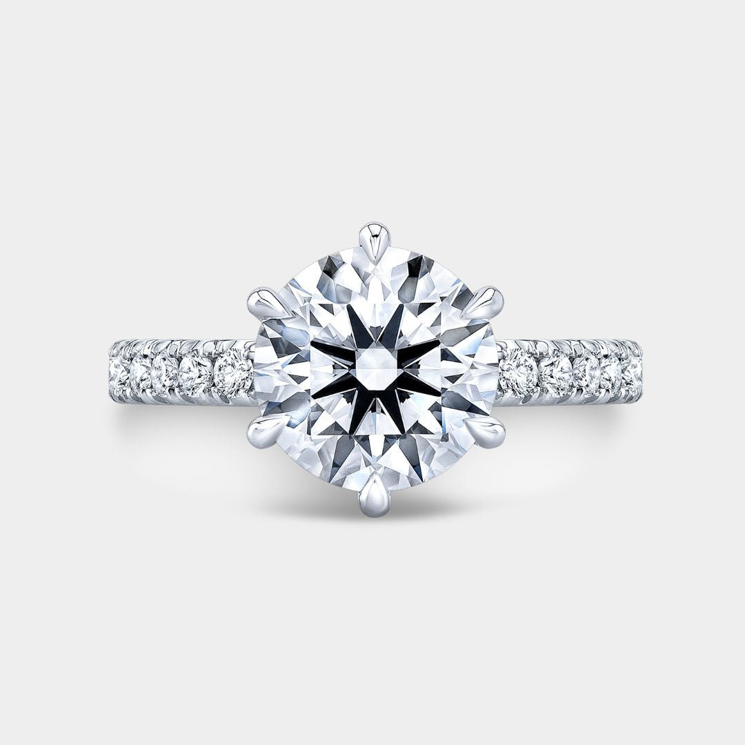 Round Diamond Tulip Tapered Cathedral with French Pave Platinum Engagement Ring