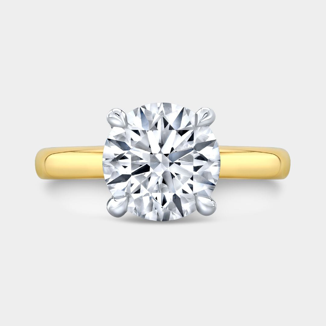 Round Diamond 4 Prong Solitaire Yellow Gold And Platinum Engagement Ring