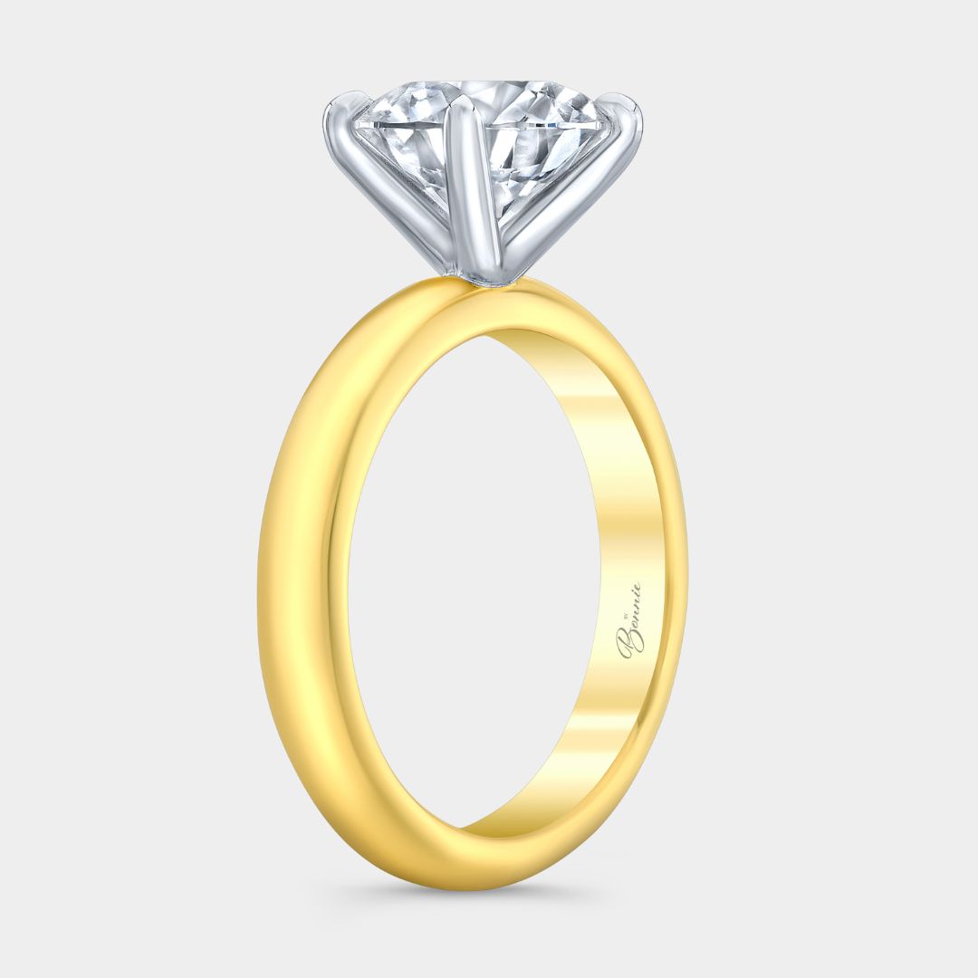 Round Diamond 4 Prong Solitaire Yellow Gold And Platinum Engagement Ring