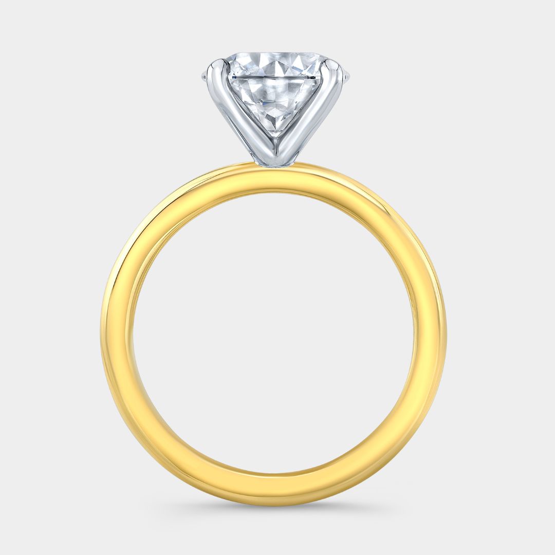 Round Diamond 4 Prong Solitaire Yellow Gold And Platinum Engagement Ring