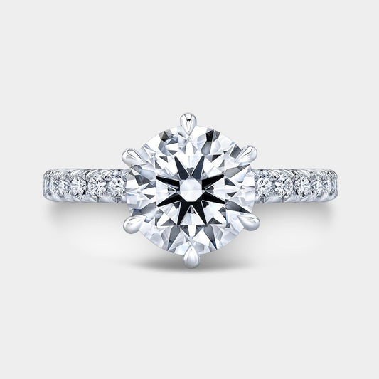 Round Diamond French Pave Platinum Engagement Ring