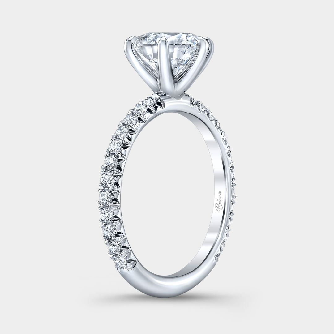 Round Diamond French Pave Platinum Engagement Ring