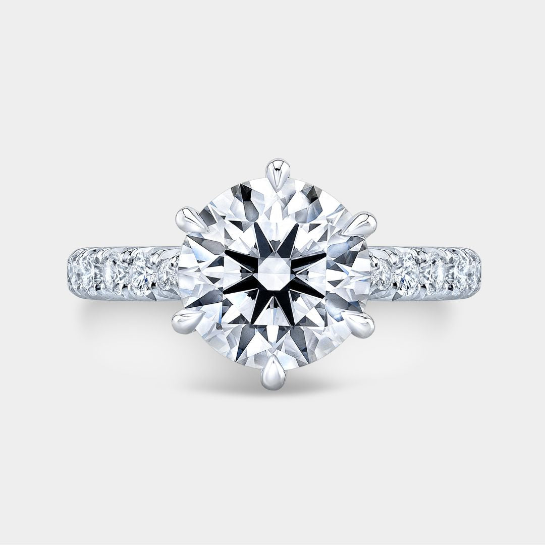Round Diamond Tulip Tapered Cathedral with French Pave Platinum Engagement Ring