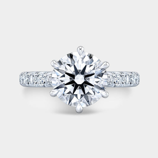 Round Diamond Tulip Tapered Cathedral with French Pave Platinum Engagement Ring