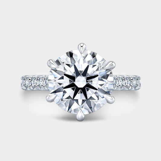 Round Diamond Tulip Tapered Cathedral with French Pave Platinum Engagement Ring