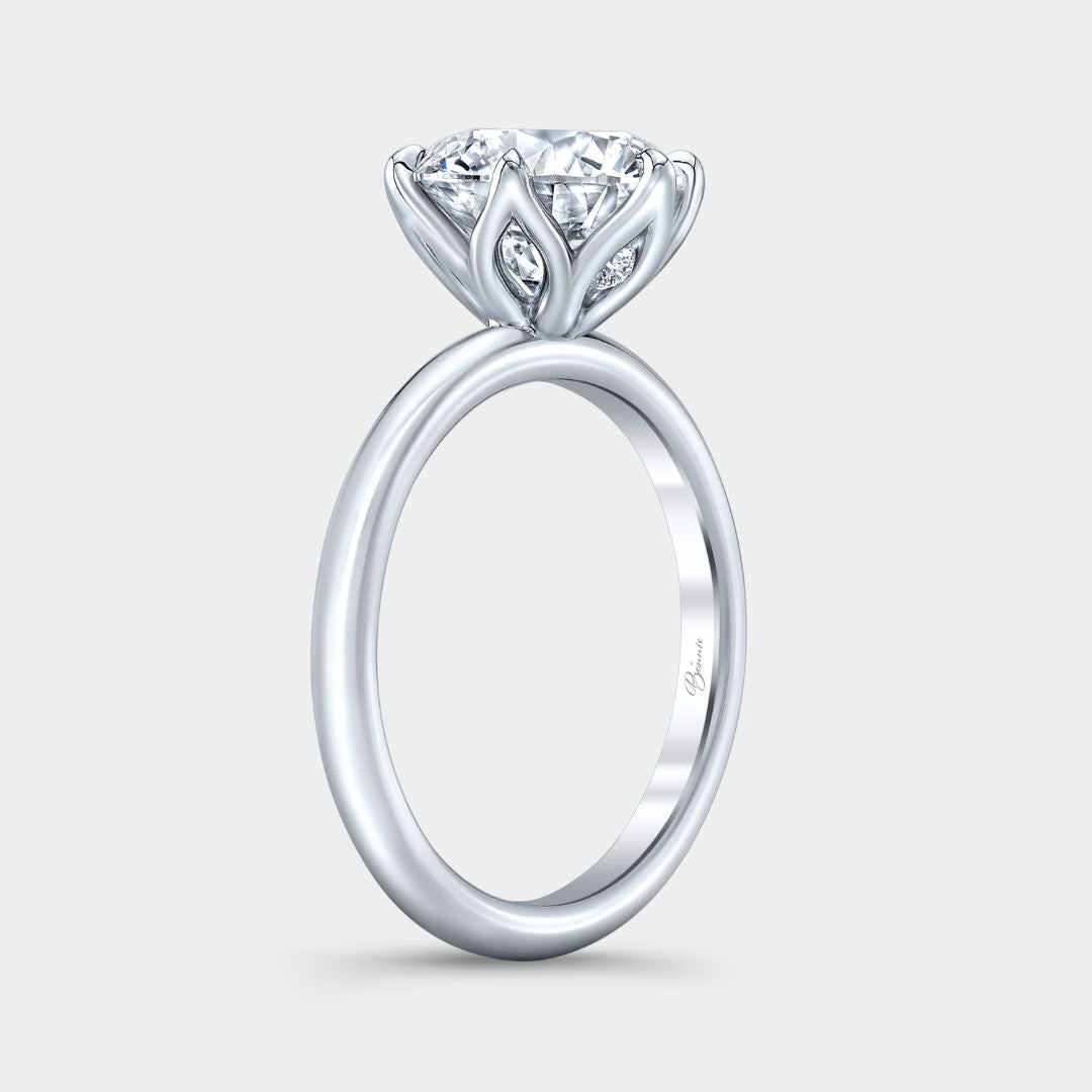 Round Diamond Tulip Solitaire with Peekaboo Platinum Engagement Ring