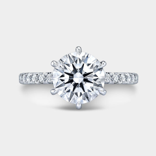 Round Diamond French Pave Platinum Engagement Ring