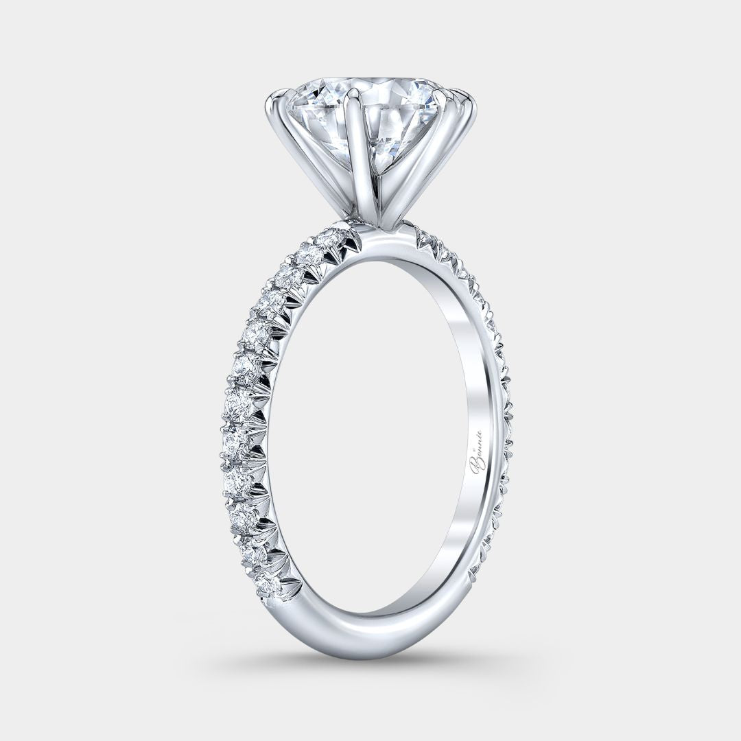 Round Diamond French Pave Platinum Engagement Ring