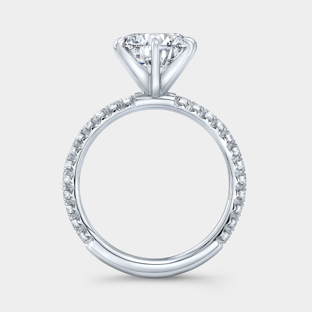 Round Diamond French Pave Platinum Engagement Ring