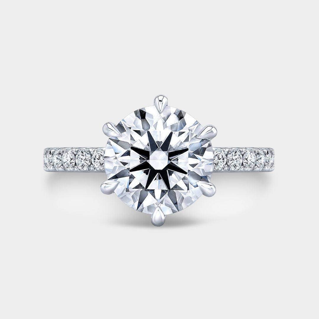 Round Diamond French Pave Platinum Engagement Ring