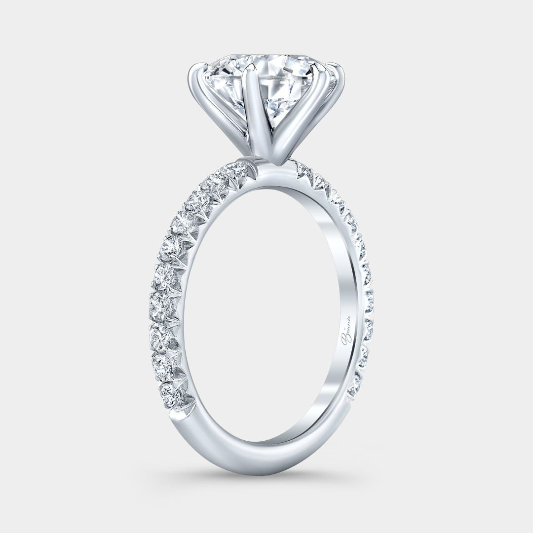 Round Diamond French Pave Platinum Engagement Ring