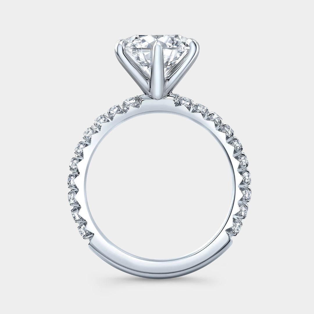 Round Diamond French Pave Platinum Engagement Ring