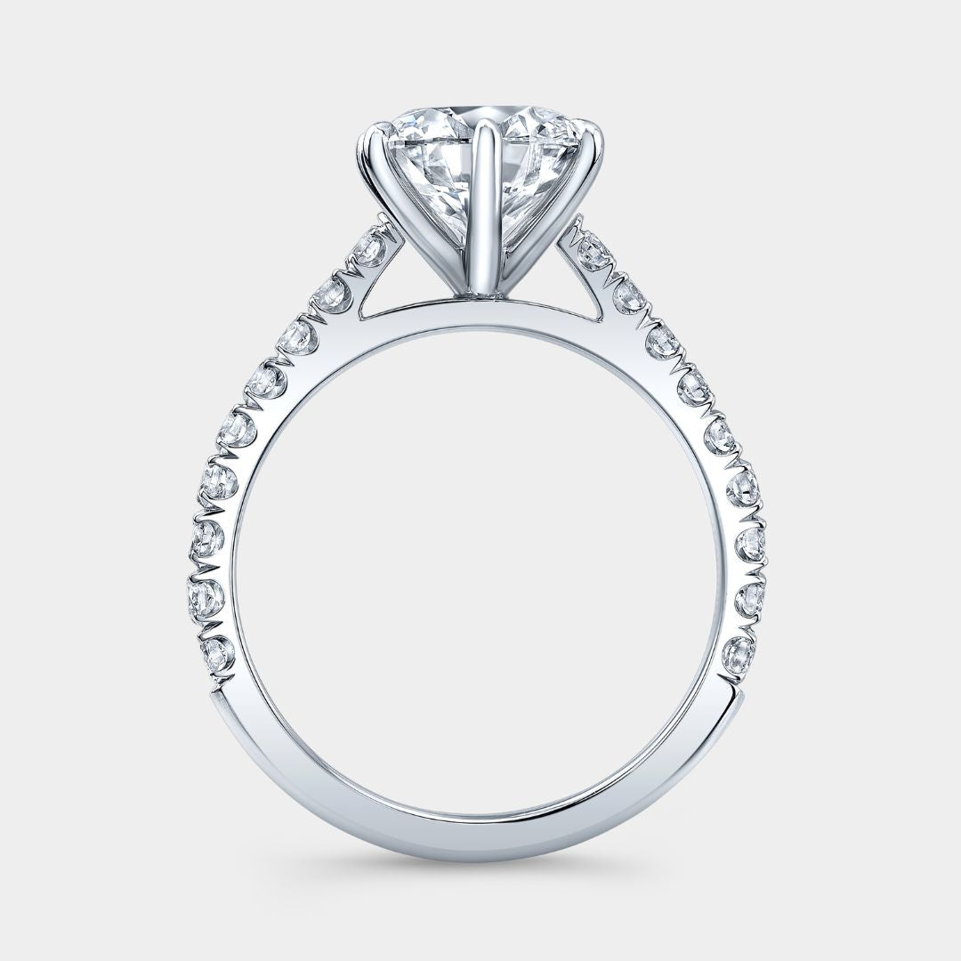 Round Diamond Cathedral U Pave Platinum Engagement Ring