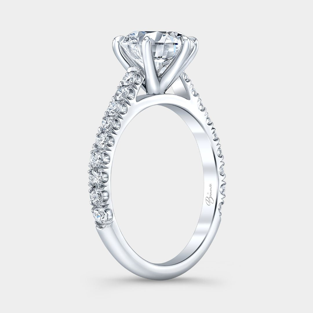 Round Diamond Cathedral U Pave Platinum Engagement Ring