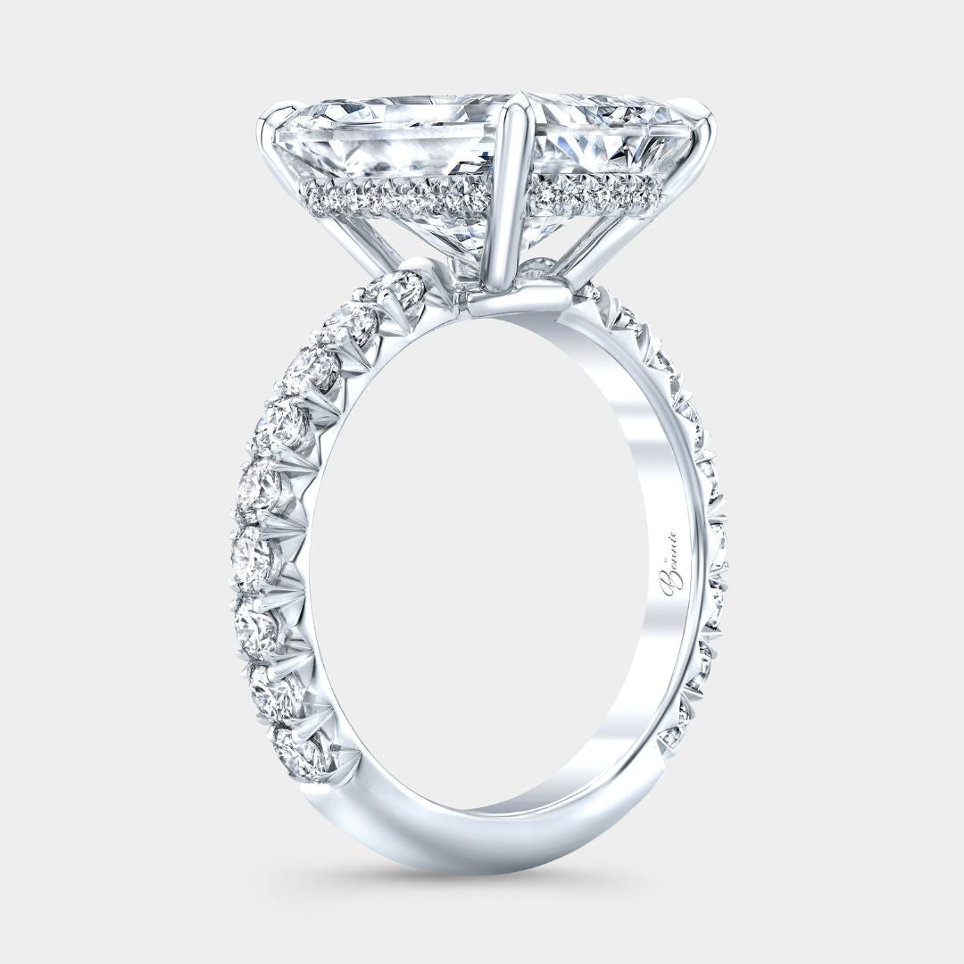 Radiant Diamond Hidden Halo French Pave Platinum Engagement Ring