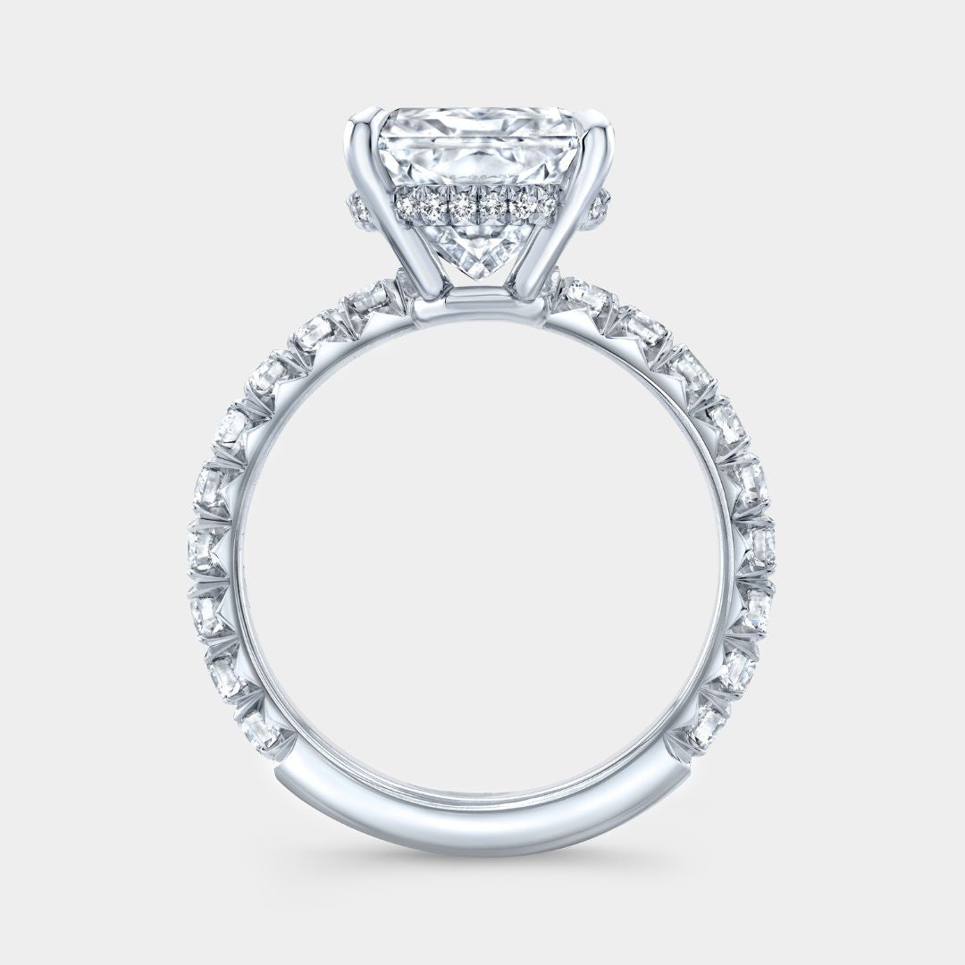 Radiant Diamond Hidden Halo French Pave Platinum Engagement Ring