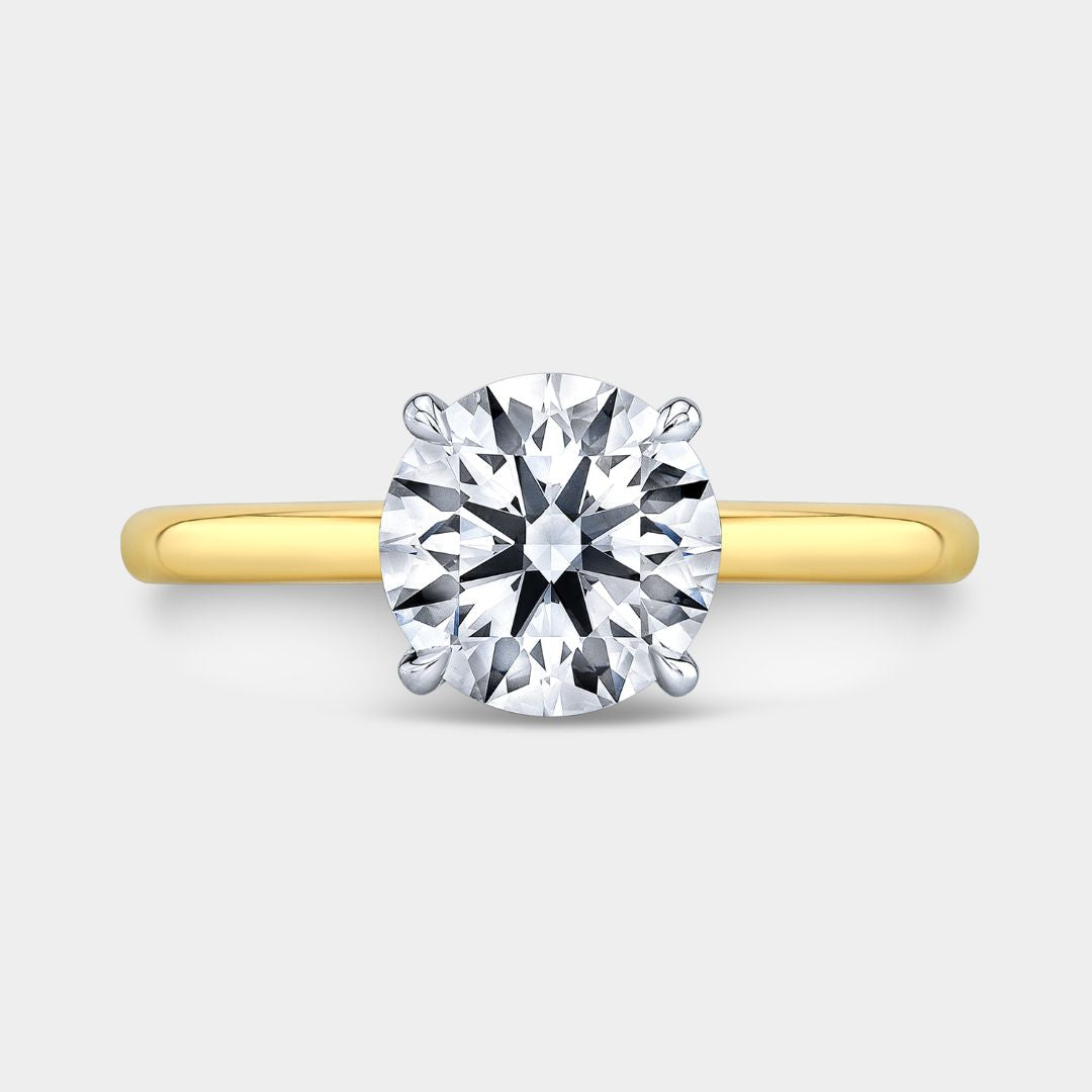 Round Diamond 4 Prong Solitaire Yellow Gold And Platinum Engagement Ring