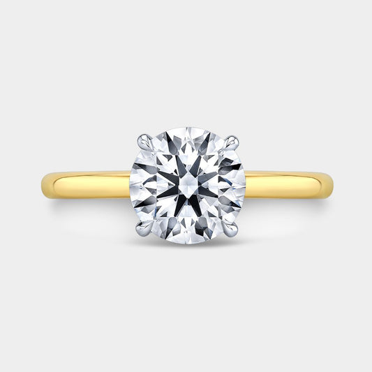 Round Diamond 4 Prong Solitaire Yellow Gold And Platinum Engagement Ring