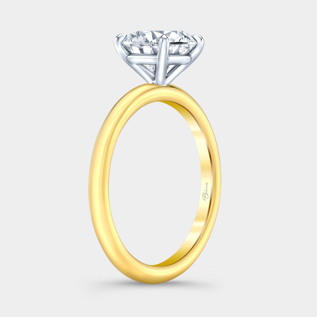 Round Diamond 4 Prong Solitaire Yellow Gold And Platinum Engagement Ring