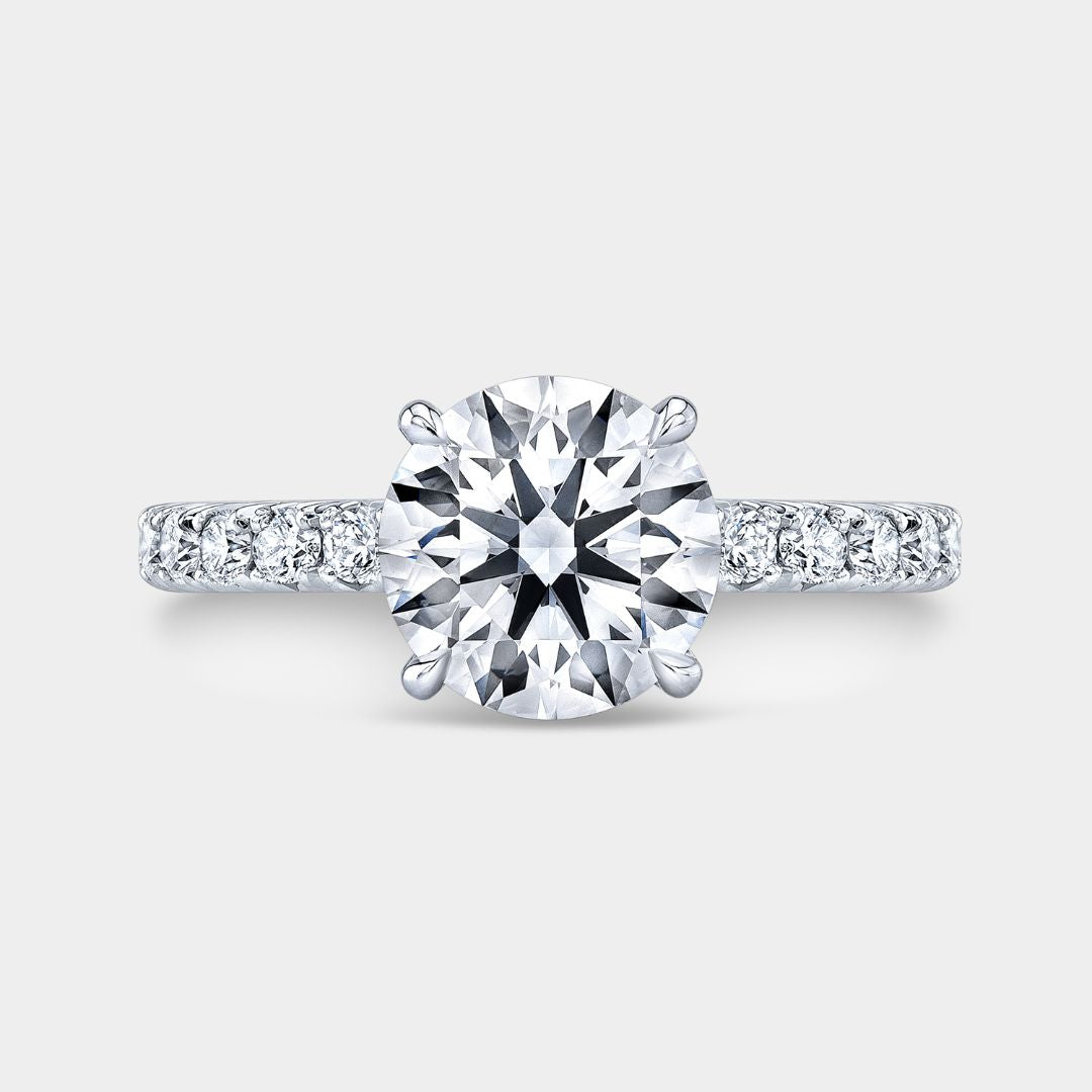 Round Diamond 4 Prong U Pave Platinum Engagement Ring