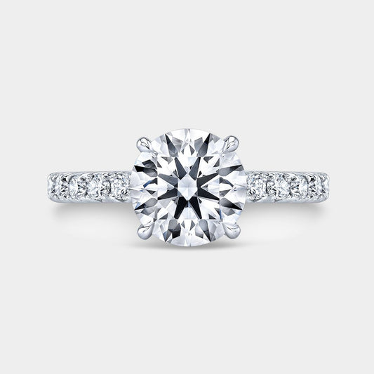 Round Diamond 4 Prong U Pave Platinum Engagement Ring