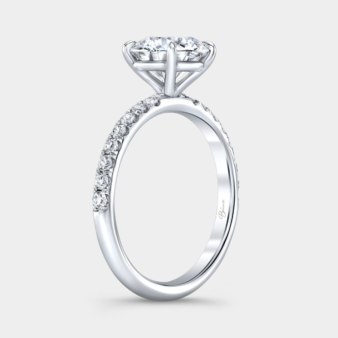 Round Diamond 4 Prong U Pave Platinum Engagement Ring