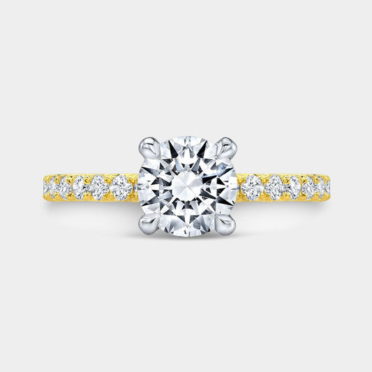 Round Diamond Full Diamond Basket French Pave Yellow Gold And Platinum Engagement Ring
