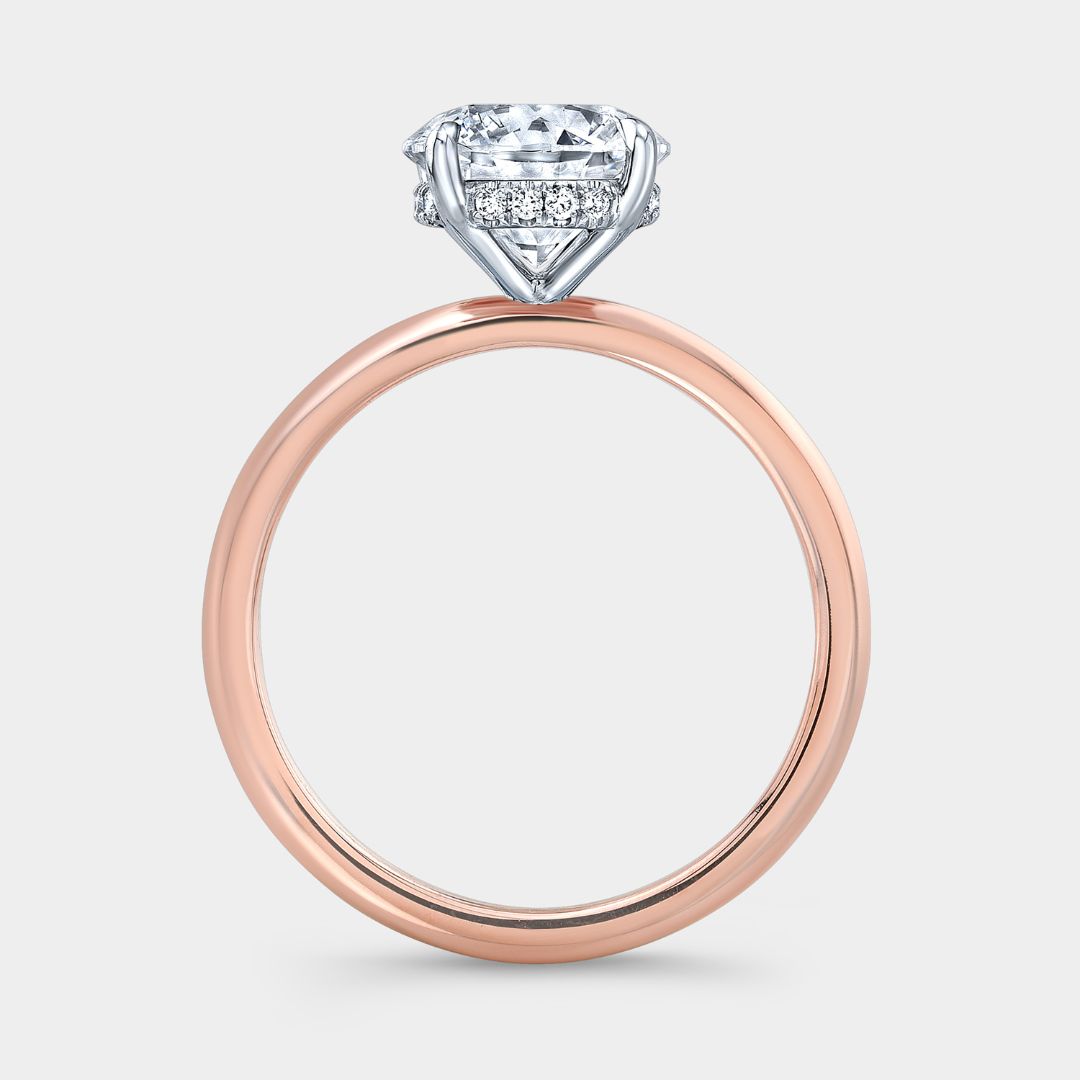 Round Diamond Hidden Halo Solitaire Rose Gold and Platinum Engagement Ring