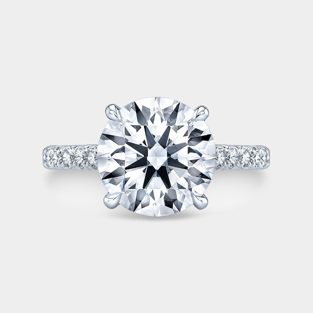 Round Diamond Tapered Cathedral French Pave Platinum Engagement Ring