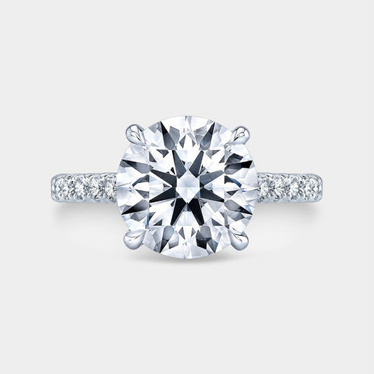 Round Diamond Tapered Cathedral French Pave Platinum Engagement Ring