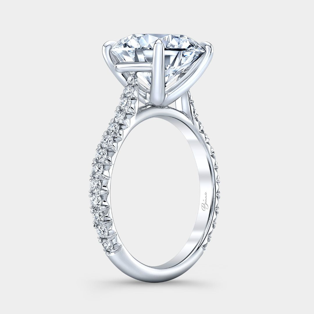 Round Diamond Tapered Cathedral French Pave Platinum Engagement Ring
