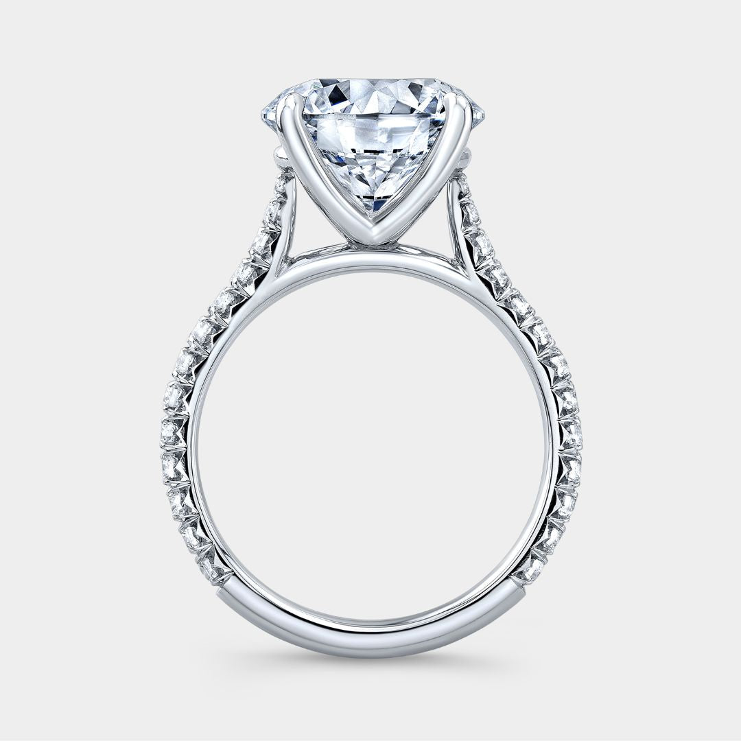 Round Diamond Tapered Cathedral French Pave Platinum Engagement Ring