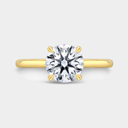 Round Diamond Solitaire 4 Prong Yellow Gold Engagement Ring