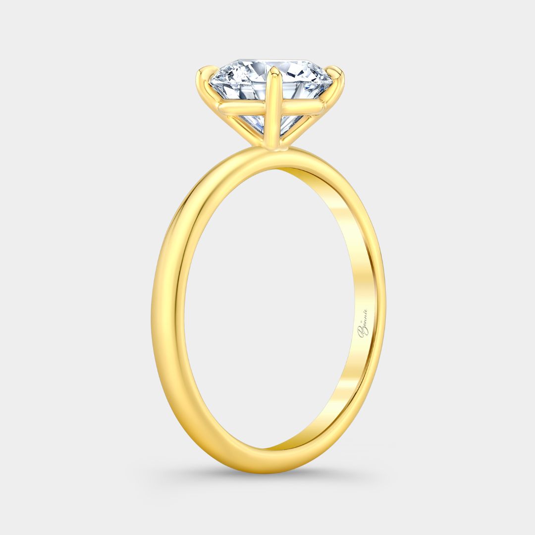 Round Diamond Solitaire 4 Prong Yellow Gold Engagement Ring