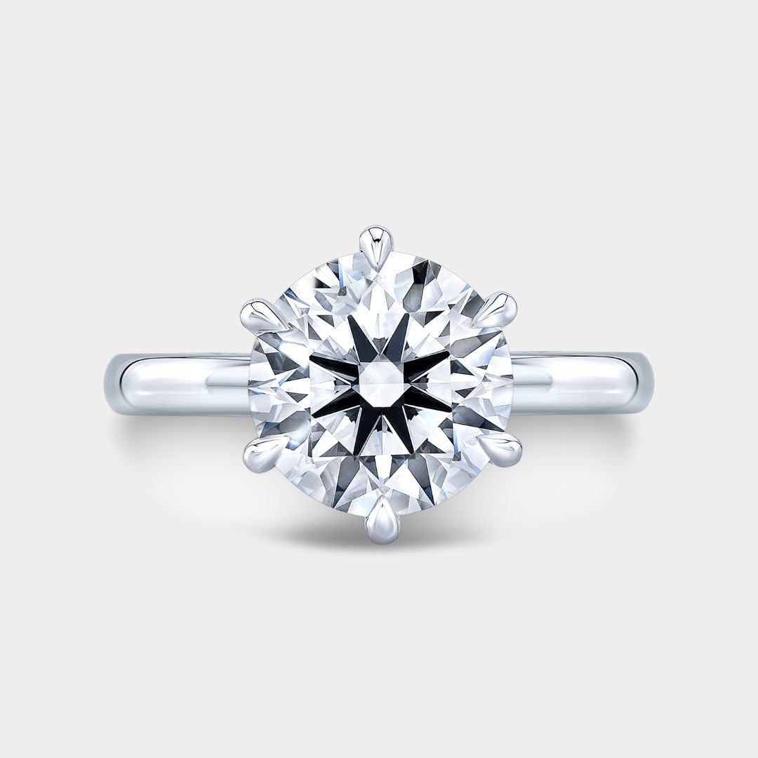 Round Diamond Low Profile 6 Prong Solitaire Platinum Engagement Ring