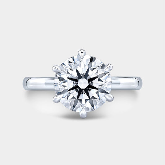 Round Diamond Low Profile 6 Prong Solitaire Platinum Engagement Ring