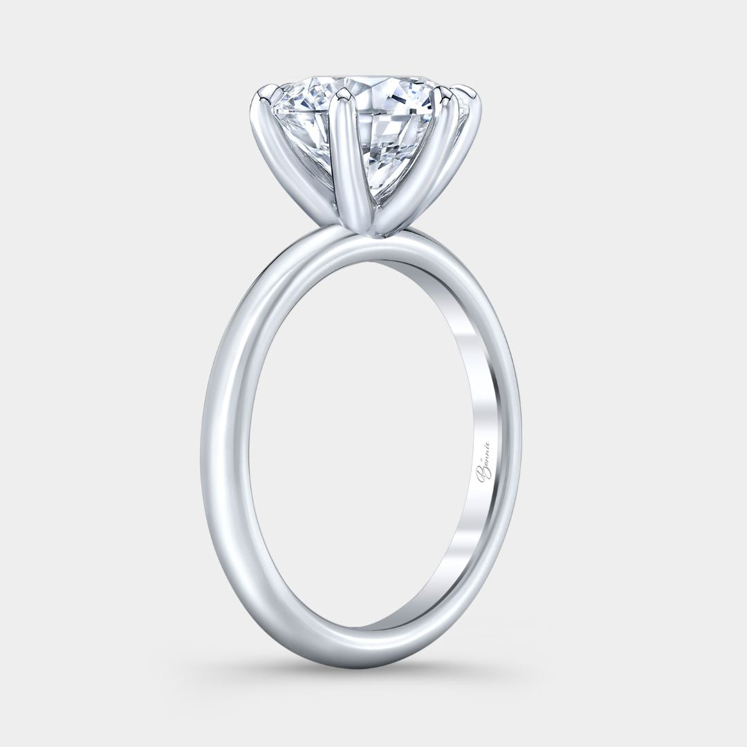 Round Diamond Low Profile 6 Prong Solitaire Platinum Engagement Ring